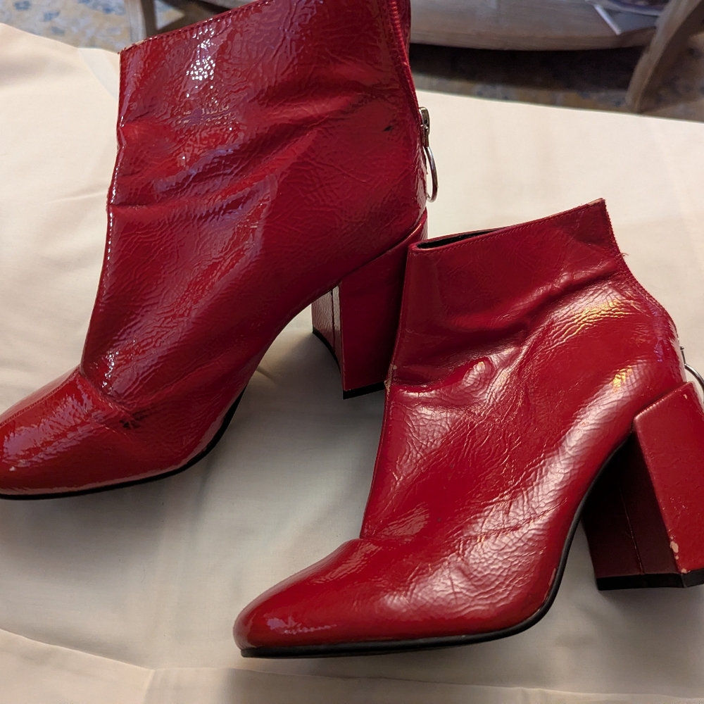 Red Vinyl Go-go Ankle Boots from Forever 21